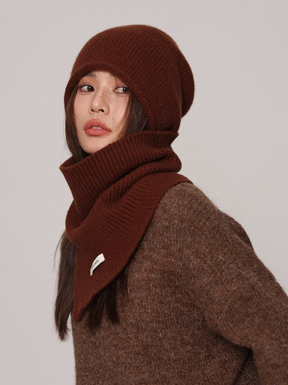 Conjunto de invierno de dos piezas para mujer, con gorro y cuello de lana pura