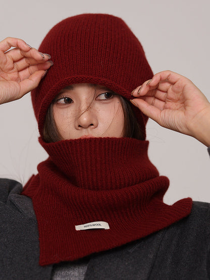 Conjunto de invierno de dos piezas para mujer, con gorro y cuello de lana pura