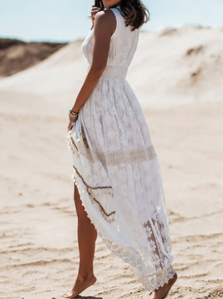 Melissa | Women's Lace A-Line Maxi Dress, Sleeveless Design