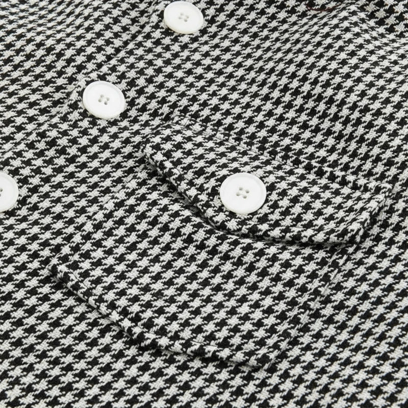 Men's Black Houndstooth Shacket with Collar and Button Closure