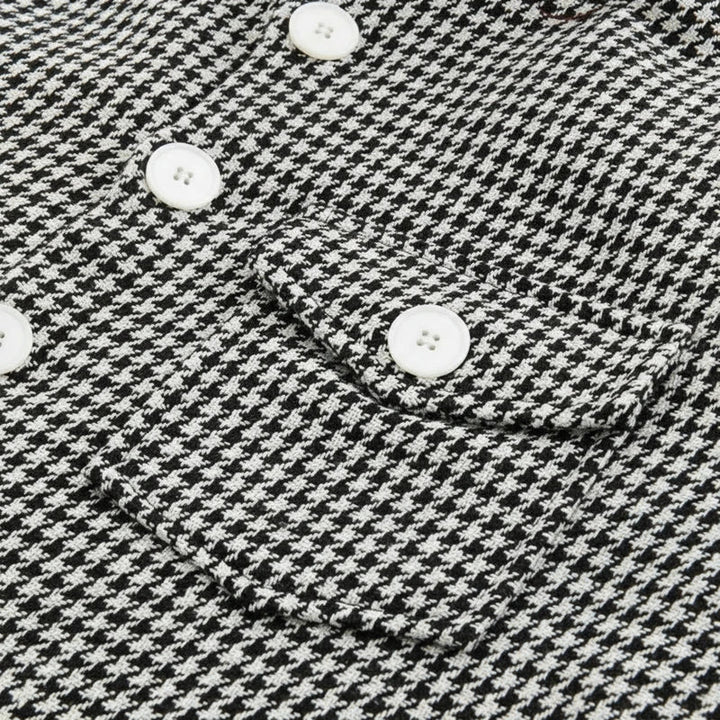 Men's Black Houndstooth Shacket with Collar and Button Closure