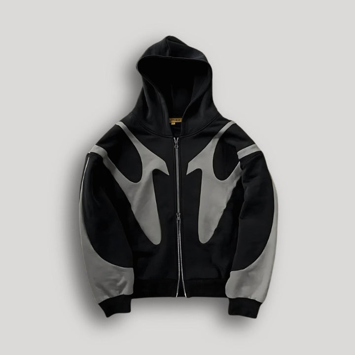 Men's Full-Zip Hoodie with Gray Contrast Panels and Relaxed Fit
