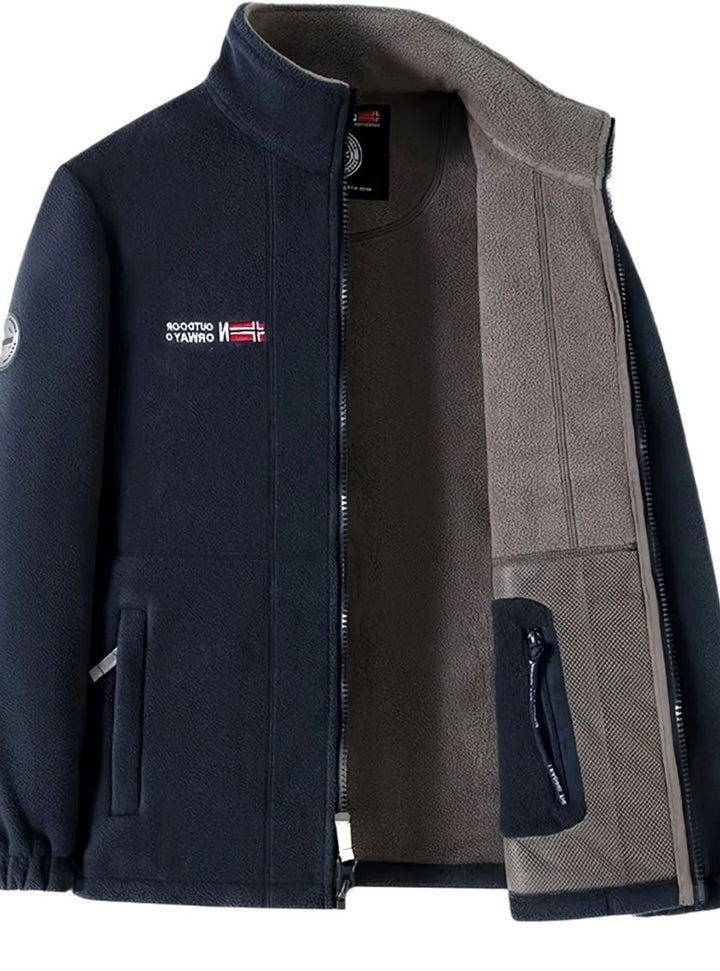 Men's Full-Zip Fleece Jacket with Stand Collar and Pockets