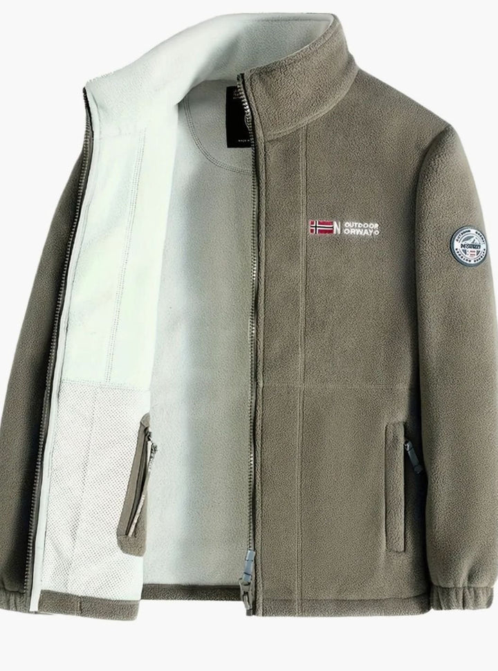 Men's Full-Zip Fleece Jacket with Stand Collar and Pockets