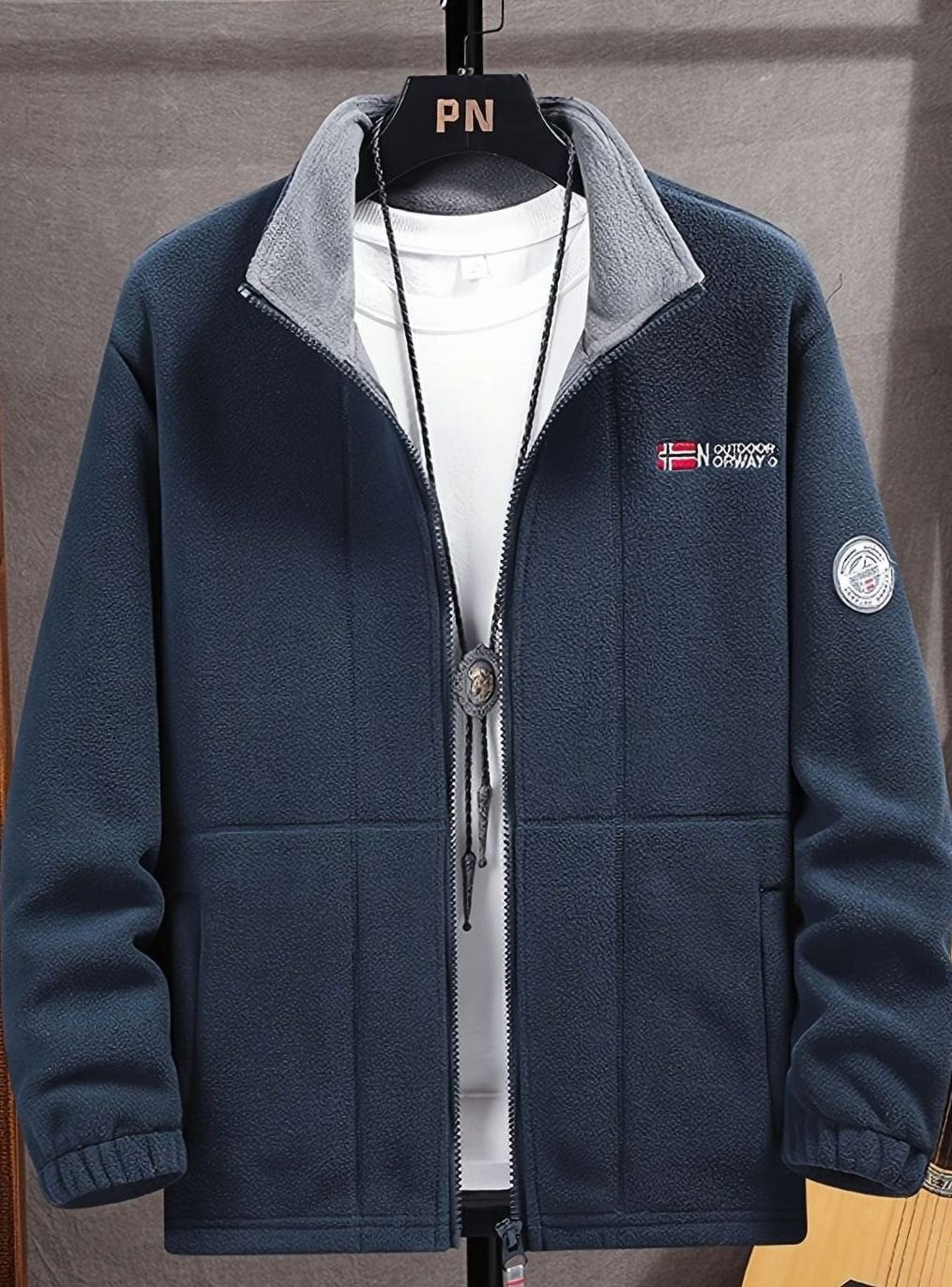 Men's Full-Zip Fleece Jacket with Stand Collar and Pockets