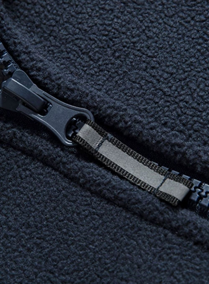 Men's Full-Zip Fleece Jacket with Stand Collar and Pockets