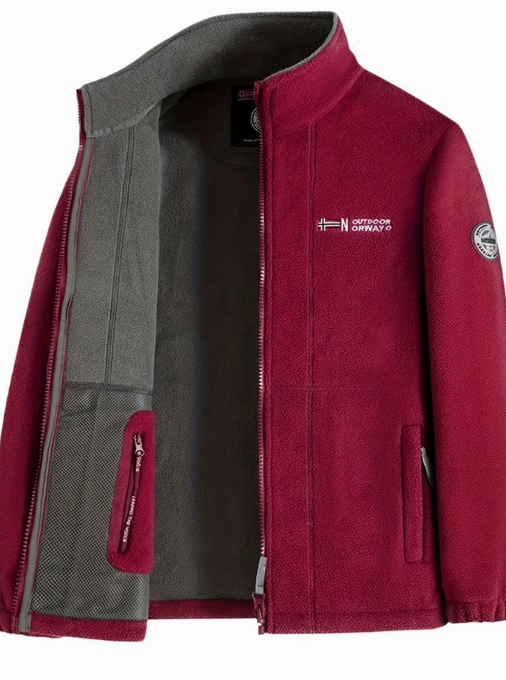 Men's Full-Zip Fleece Jacket with Stand Collar and Pockets