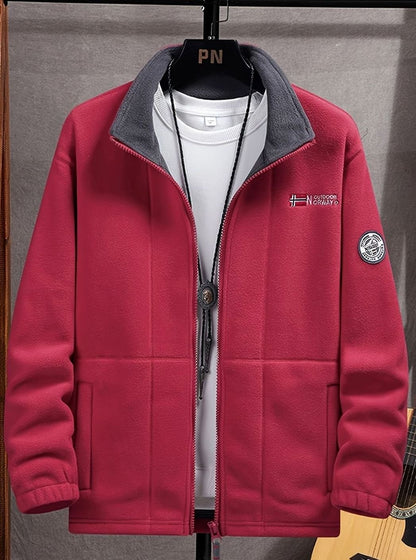 Men's Full-Zip Fleece Jacket with Stand Collar and Pockets