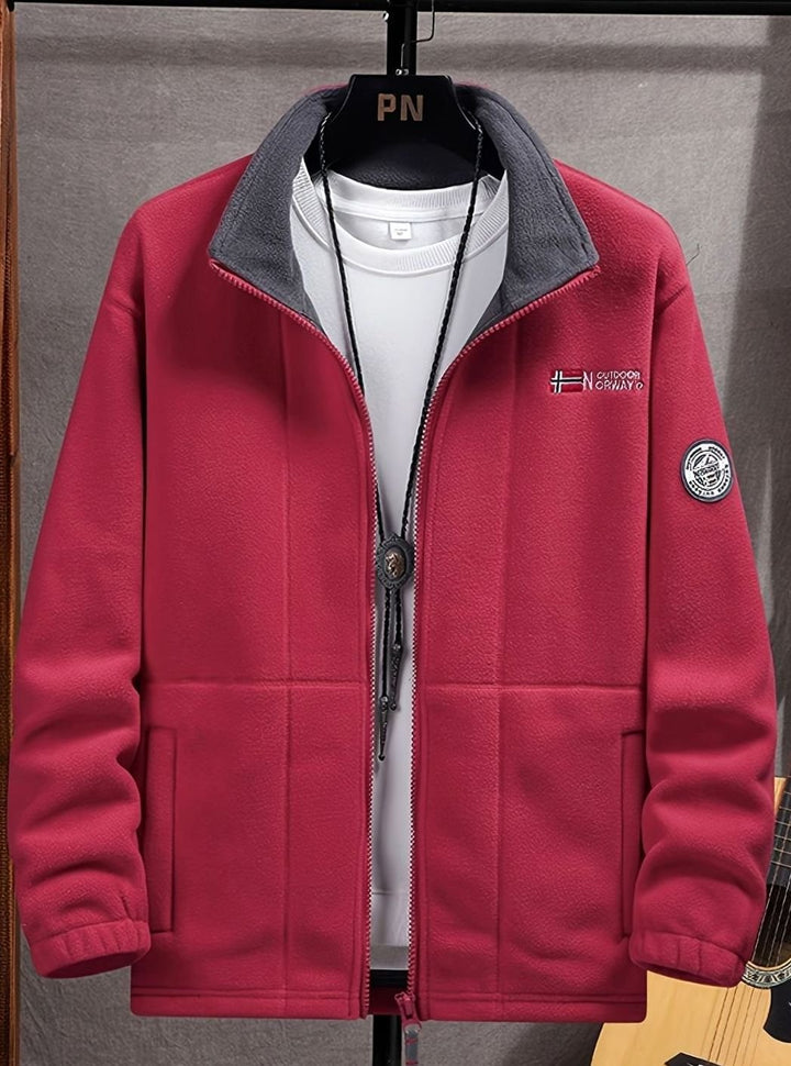 Men's Full-Zip Fleece Jacket with Stand Collar and Pockets