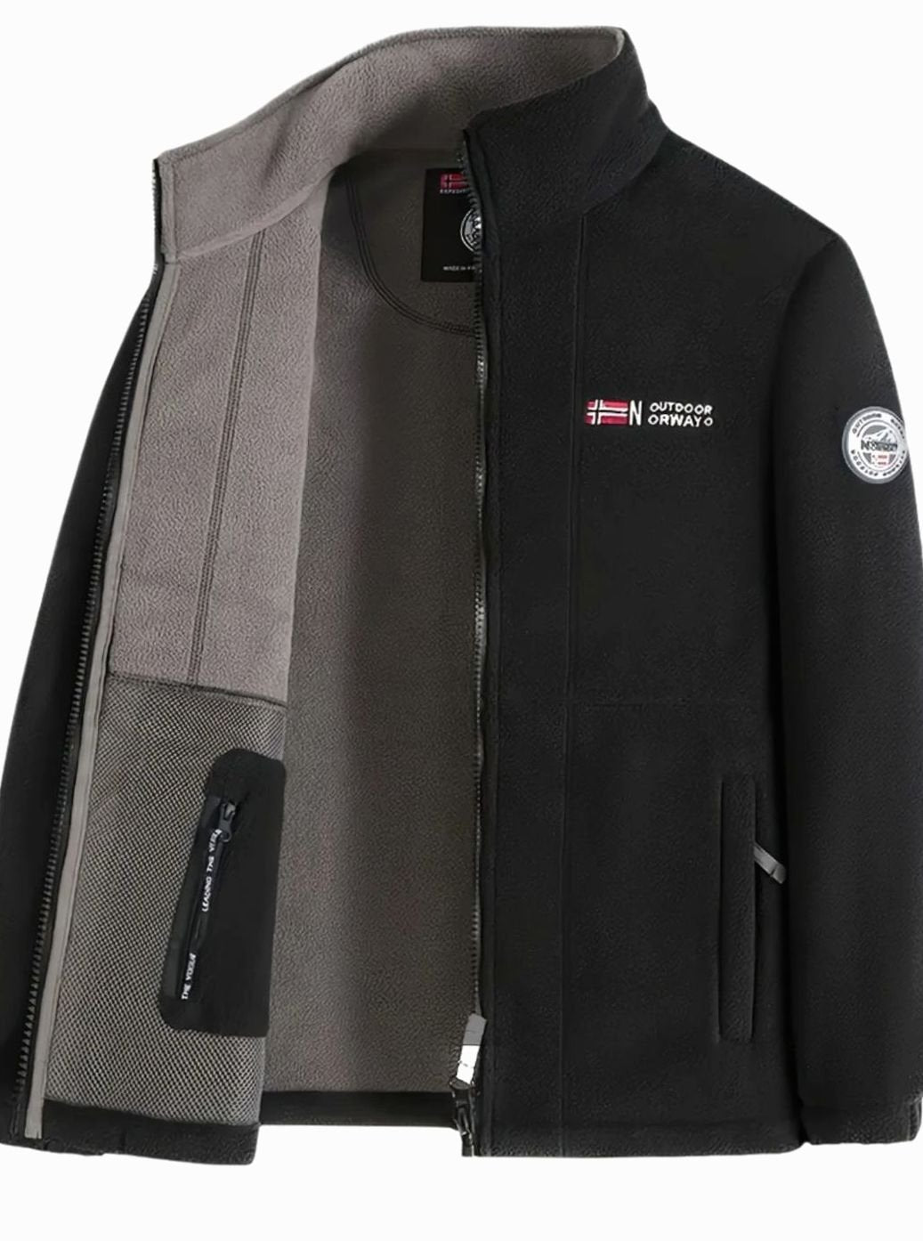 Men's Full-Zip Fleece Jacket with Stand Collar and Pockets