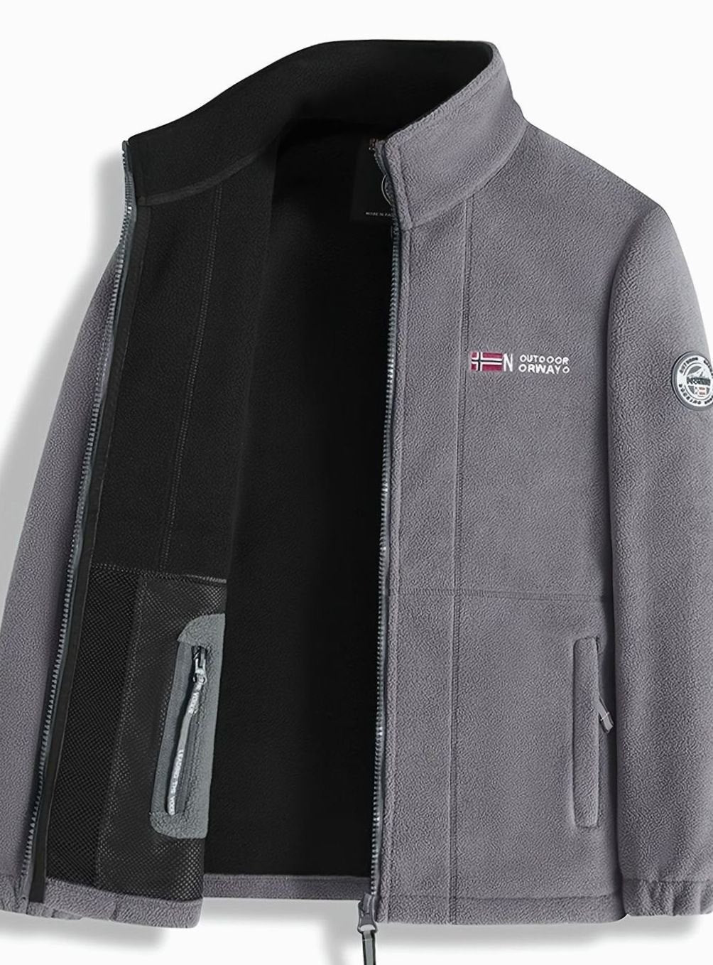 Men's Full-Zip Fleece Jacket with Stand Collar and Pockets