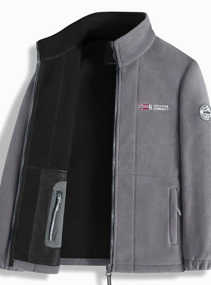 Men's Full-Zip Fleece Jacket with Stand Collar and Pockets