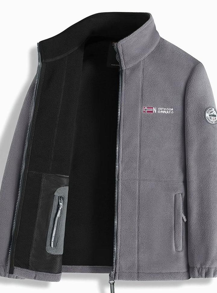 Men's Full-Zip Fleece Jacket with Stand Collar and Pockets