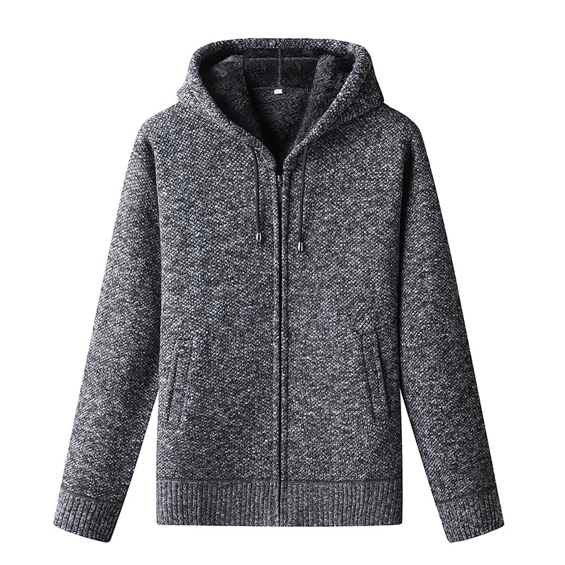 Men's Knitted Zip-Up Hoodie with Drawstring Closure