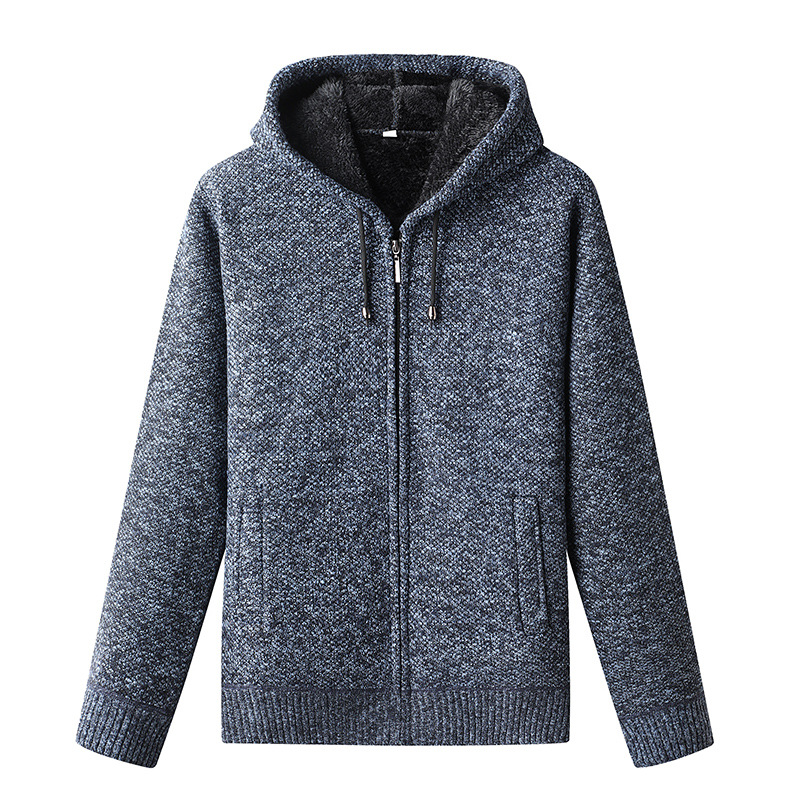 Men's Knitted Zip-Up Hoodie with Drawstring Closure