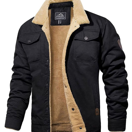 Sherpa-Fleecejacke für Herren mit lockerer Passform und Druckknöpfen