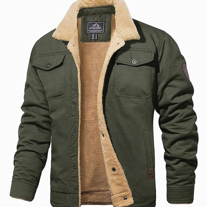 Men's Relaxed Fit Sherpa Fleece Jacket with Snap Button Closure