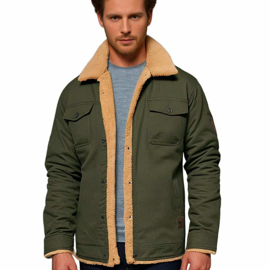 Men's Relaxed Fit Sherpa Fleece Jacket with Snap Button Closure