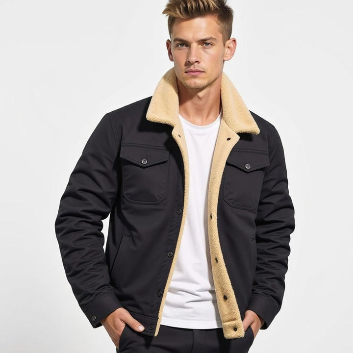 Men's Relaxed Fit Sherpa Fleece Jacket with Snap Button Closure