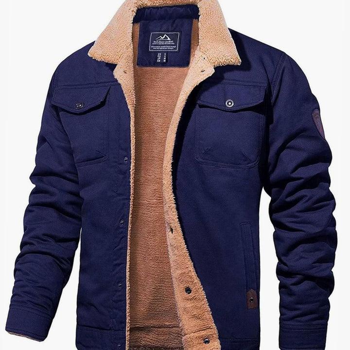 Men's Relaxed Fit Sherpa Fleece Jacket with Snap Button Closure