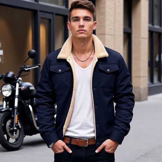 Sherpa-Fleecejacke für Herren mit lockerer Passform und Druckknöpfen