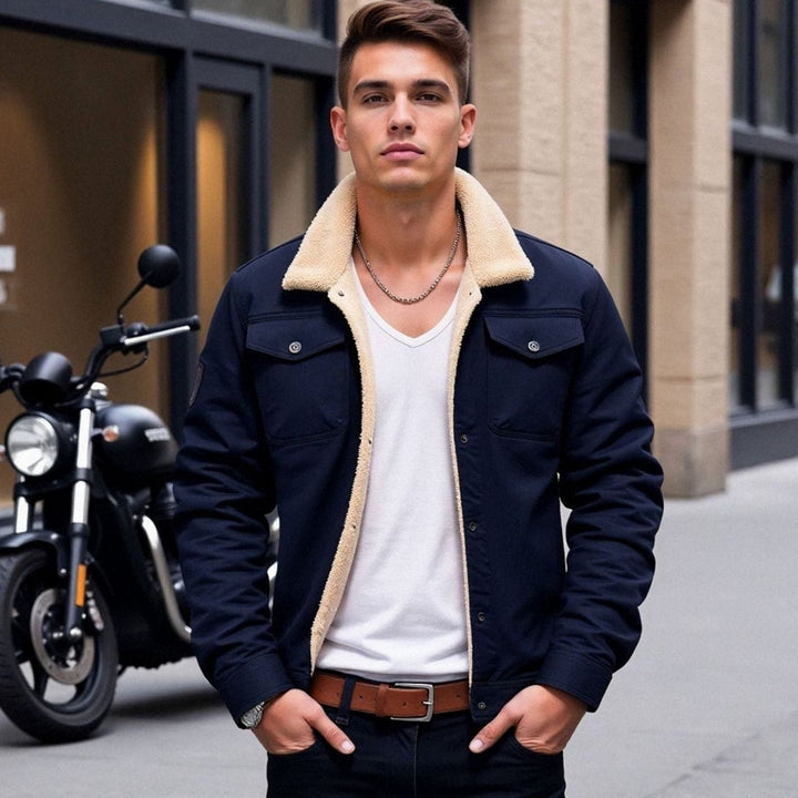 Men's Relaxed Fit Sherpa Fleece Jacket with Snap Button Closure