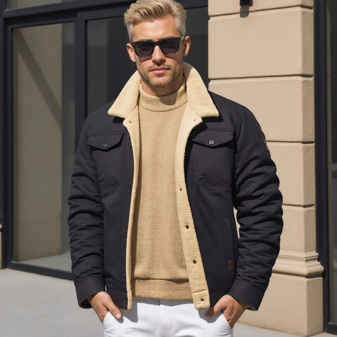 Men's Relaxed Fit Sherpa Fleece Jacket with Snap Button Closure