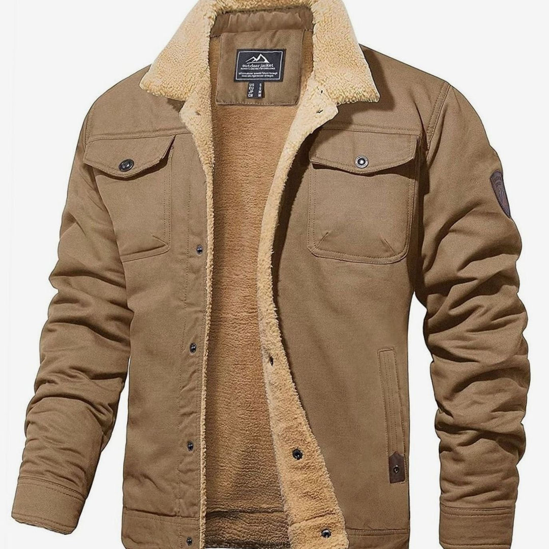 Men's Relaxed Fit Sherpa Fleece Jacket with Snap Button Closure