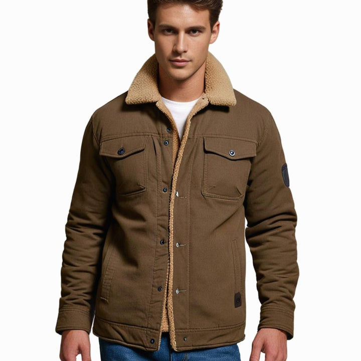 Men's Relaxed Fit Sherpa Fleece Jacket with Snap Button Closure