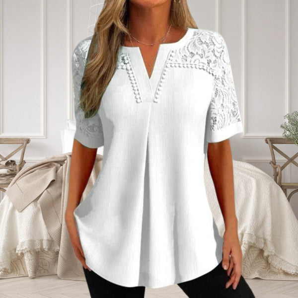 Michaela | Women's V-Neck Blouse with Lace Sleeves