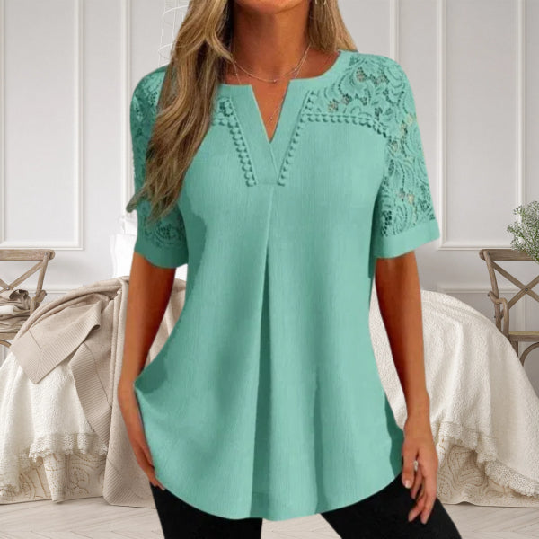Michaela | Women's V-Neck Blouse with Lace Sleeves
