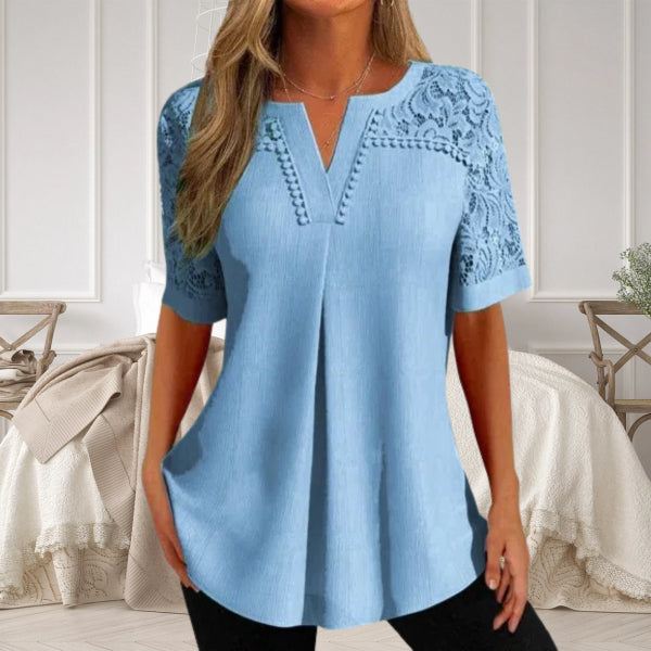 Michaela | Women's V-Neck Blouse with Lace Sleeves