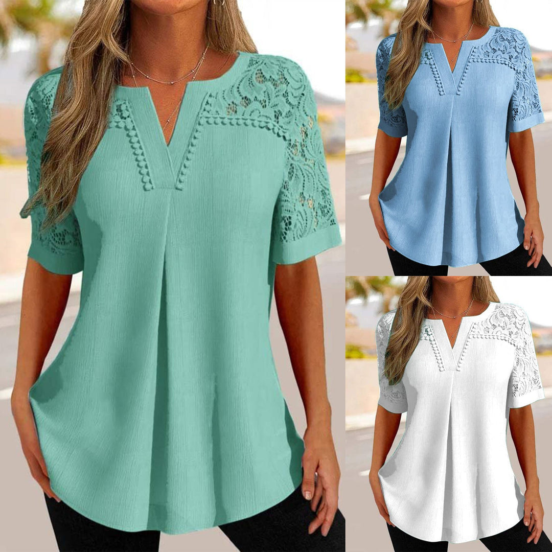 Michaela | Women's V-Neck Blouse with Lace Sleeves