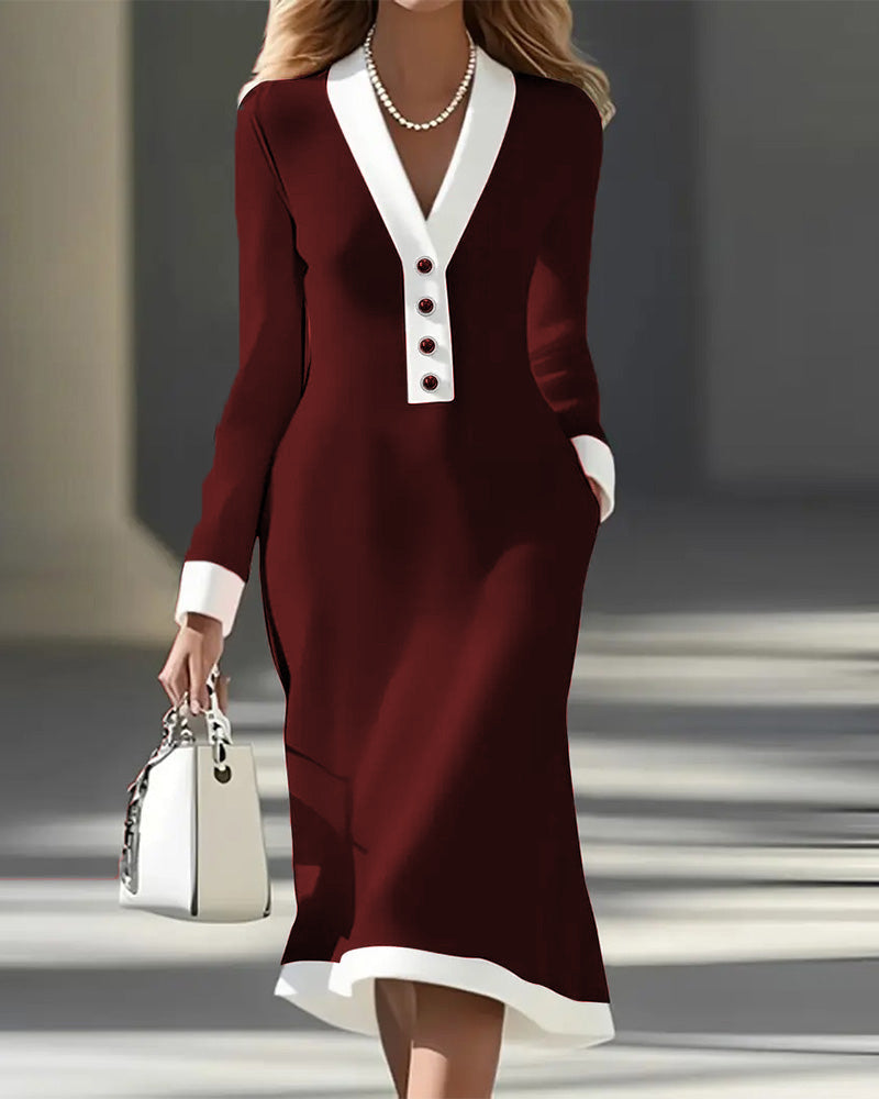 Miley | Women's V-Neck Midi Dress for Stylish Comfort