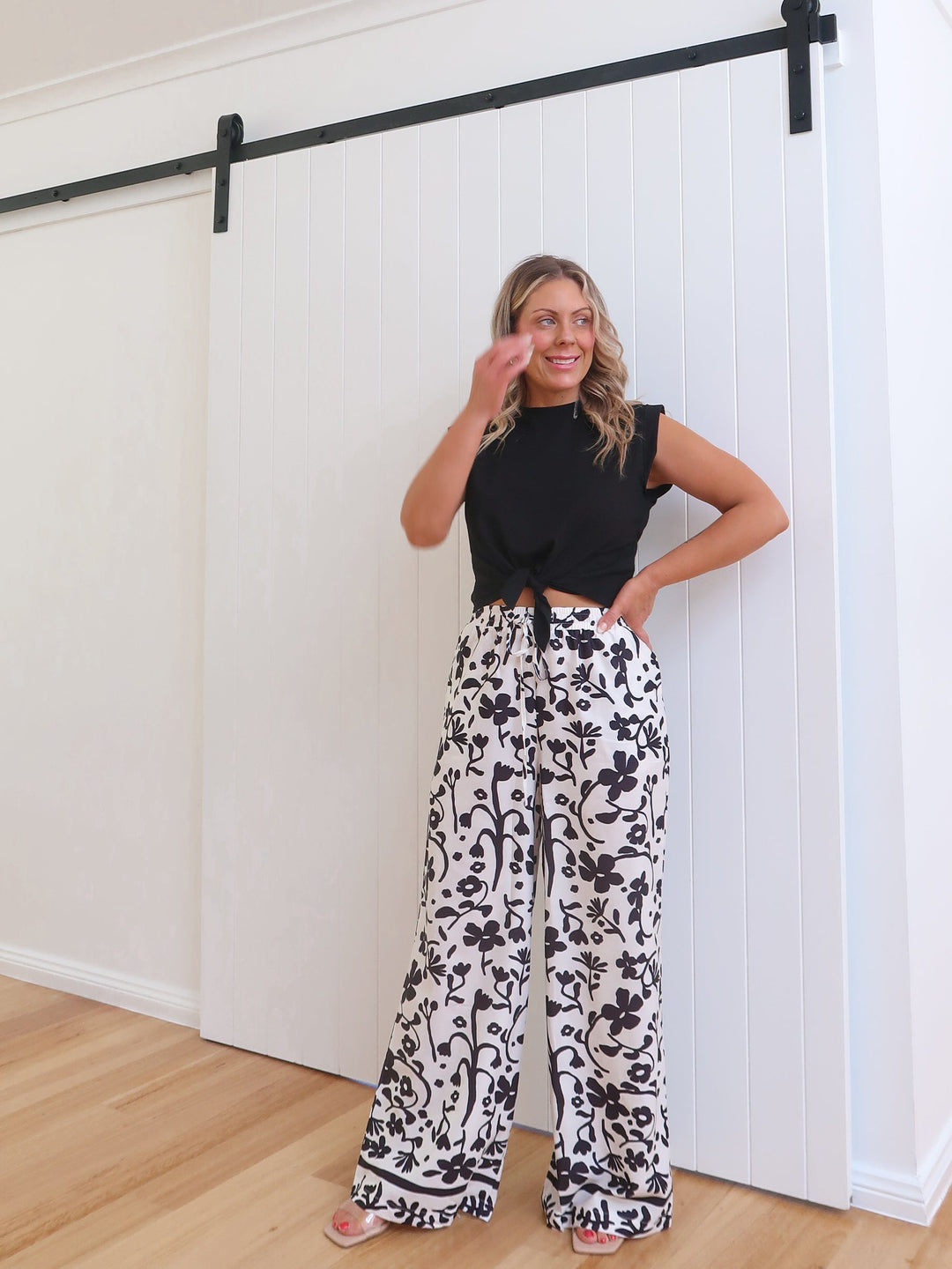 Natalie | Women's Floral Print High-Waisted Wide Leg Pants