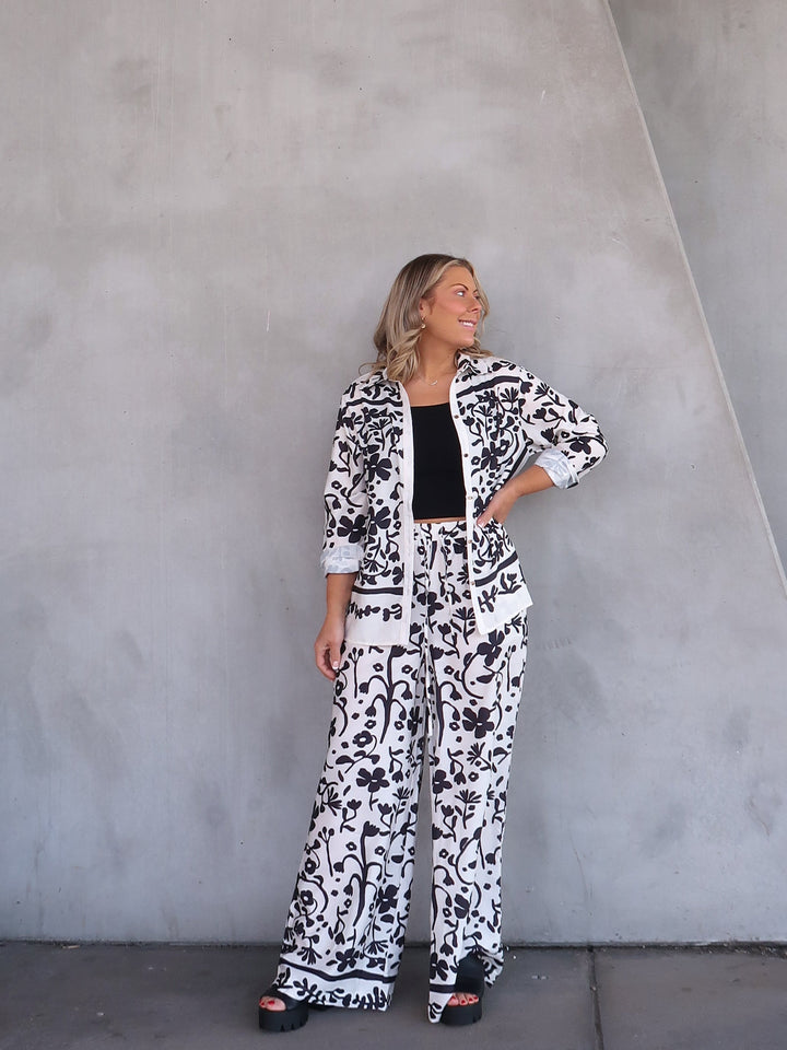 Natalie | Women's Floral Print High-Waisted Wide Leg Pants