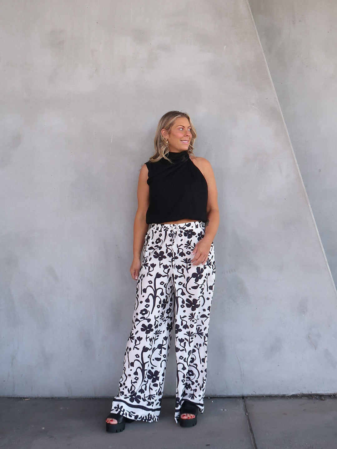 Natalie | Women's Floral Print High-Waisted Wide Leg Pants