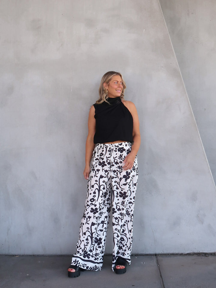 Natalie | Women's Floral Print High-Waisted Wide Leg Pants