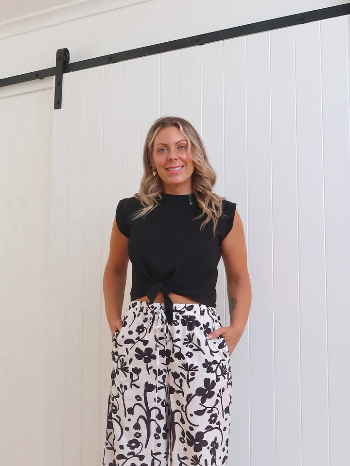 Natalie | Women's Floral Print High-Waisted Wide Leg Pants