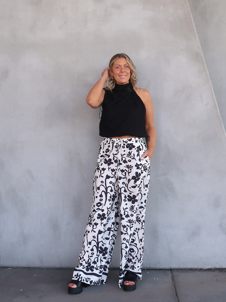 Natalie | Women's Floral Print High-Waisted Wide Leg Pants