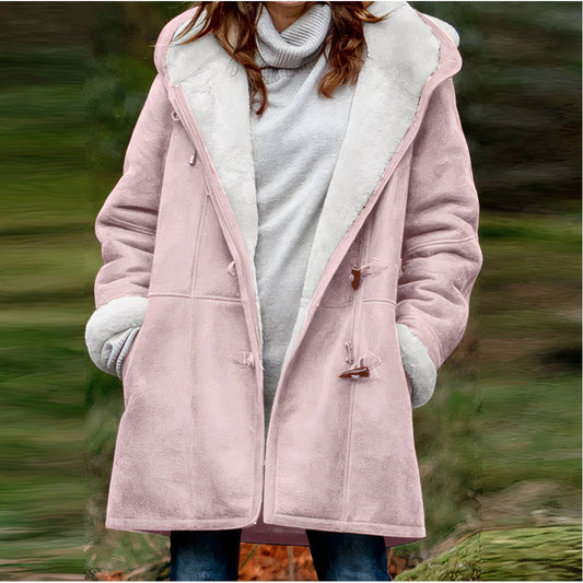 Women's Velvet Winter Coat with Hood and Insulating Layers
