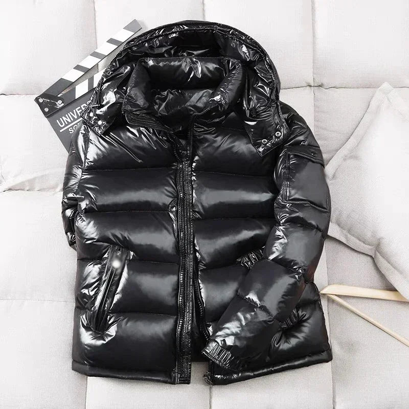 Chaqueta acolchada brillante de invierno para hombre, rellena de plumón de pato blanco