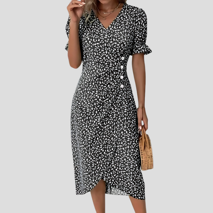 Nicolette | Women's V-Neck Wrap Midi Dress for Stylish Elegance