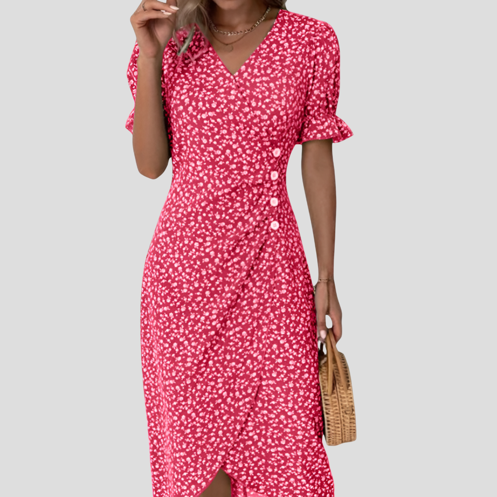 Nicolette | Women's V-Neck Wrap Midi Dress for Stylish Elegance
