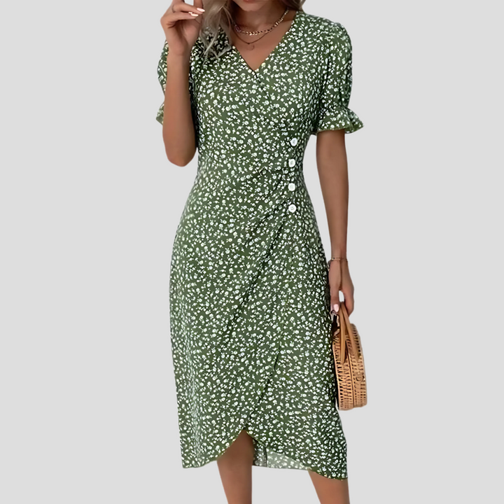 Nicolette | Women's V-Neck Wrap Midi Dress for Stylish Elegance
