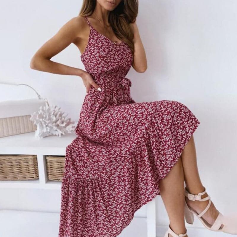 Norma | Women's A-Line Midi Dress with Spaghetti Straps