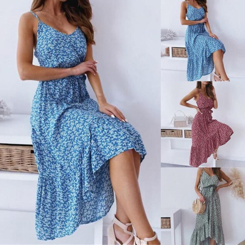 Norma | Women's A-Line Midi Dress with Spaghetti Straps