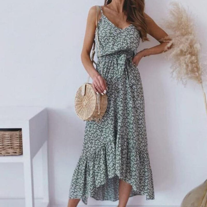 Norma | Women's A-Line Midi Dress with Spaghetti Straps