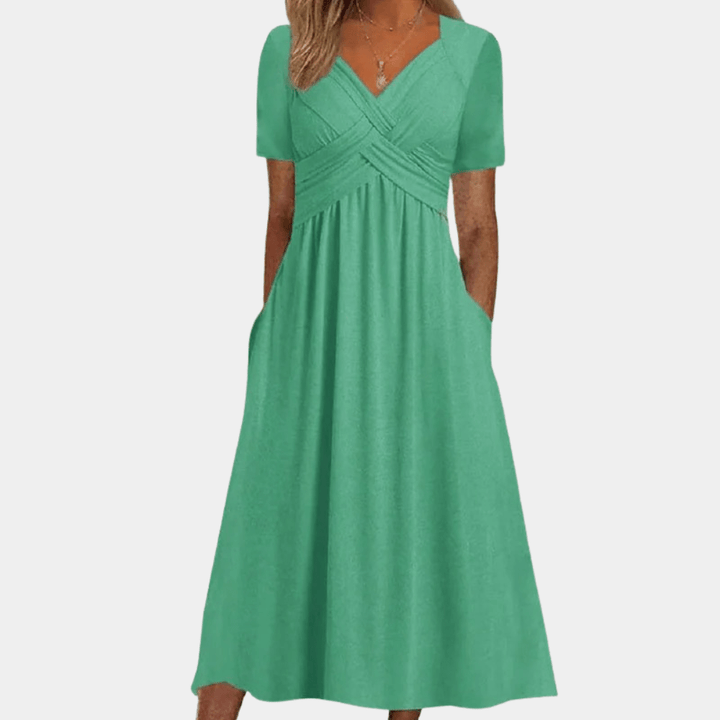 Norma | Women's V-Neck A-Line Midi Dress