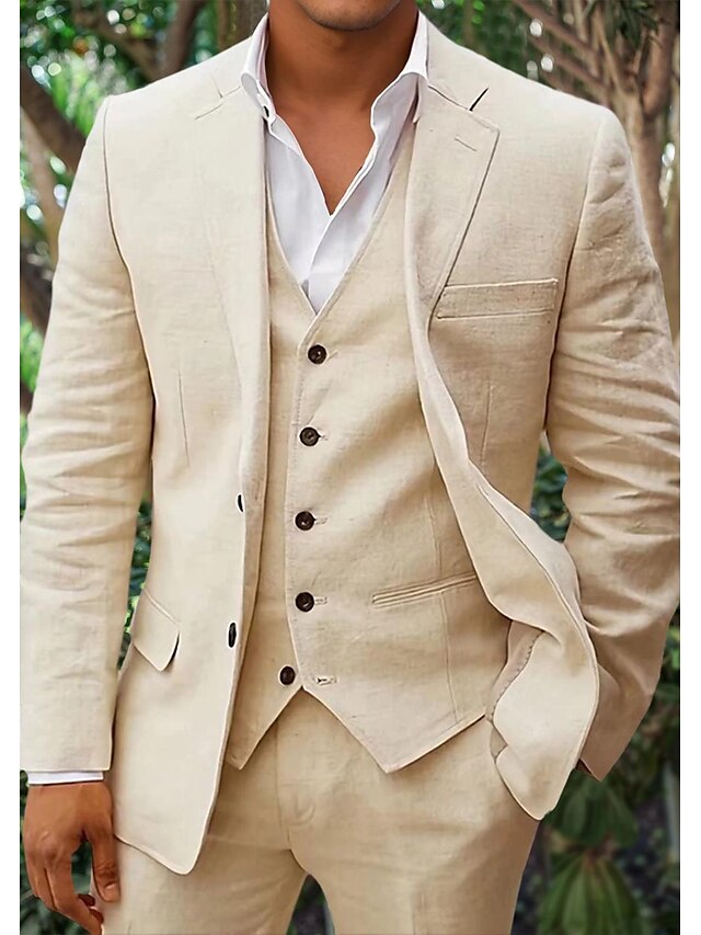 John | Men's Three-Piece Linen Blazer, Vest, and Pants Set